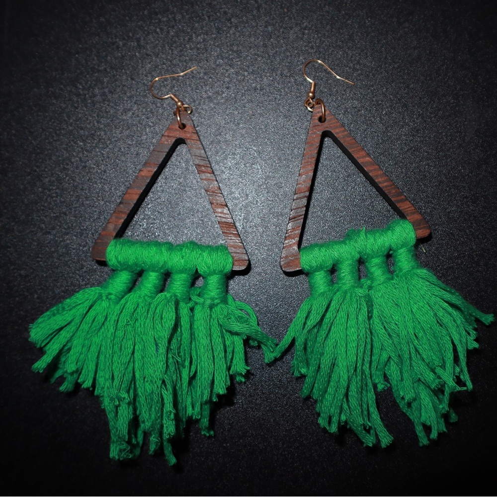 Oversized Wood Tassel Earrings